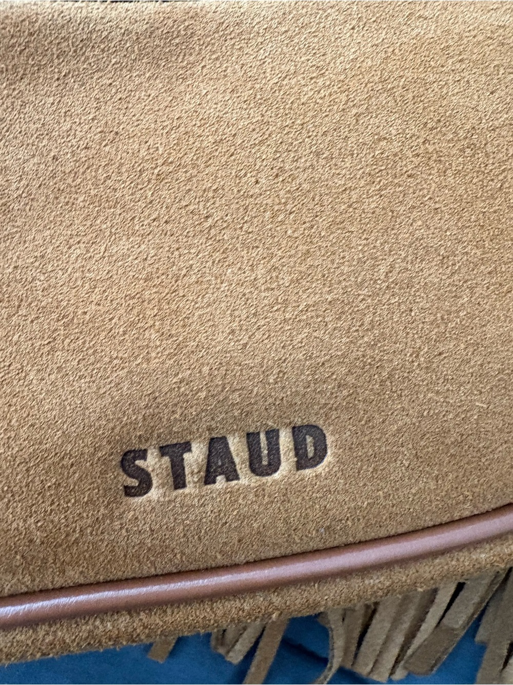 Sold‼️STAUD Suede Crescent Shoulder Bag in Cognac Brown with Tassel - Picture 14 of 15